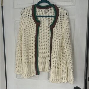 Anthropologie Cream and Brown  Cardigan Sweater